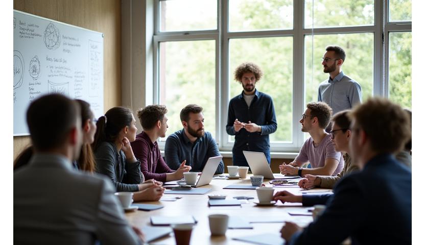 철학 세미나에서 활발히 토론하는 사람들
